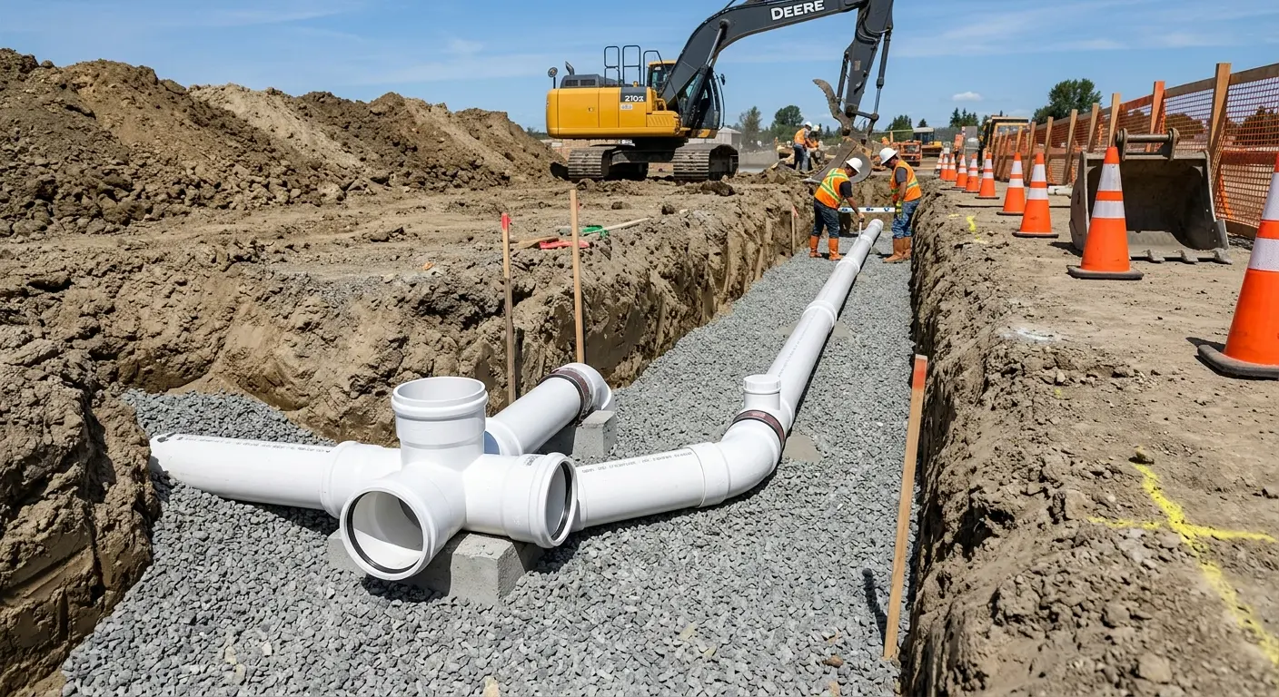 New PVC sewer pipe installation in open trench for Commercial Drain Cleaning in Islamorada, Village of Islands
